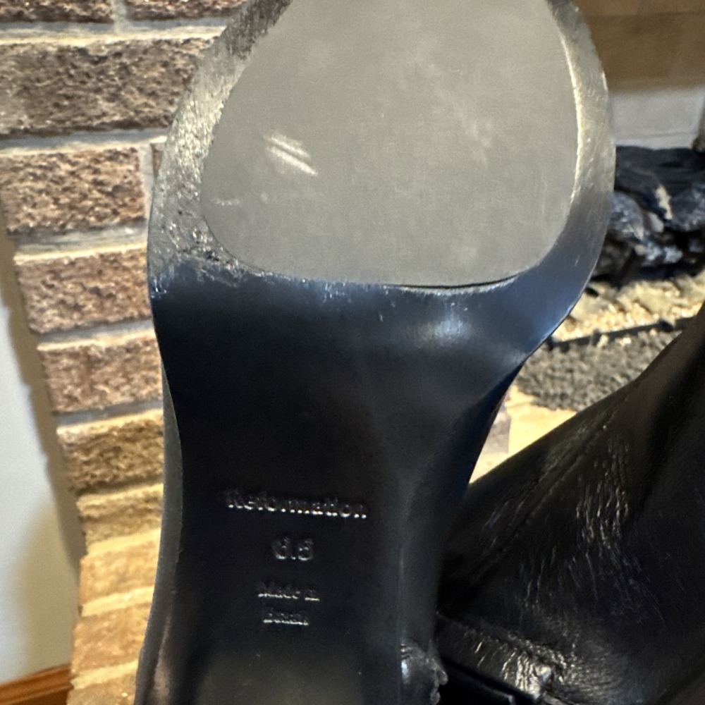 Reformation Louis Stretch Sock Bootie Leather Boots Block Heel Black Size 6.5 - Picture 8 of 16